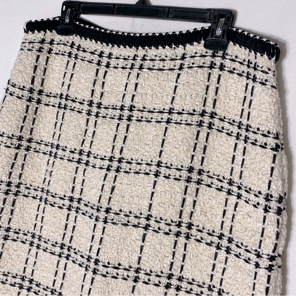 Tory Burch Cream Black Plaid Tweed Linen Blend Mini Skirt XL Academia Twee - Picture 14 of 16